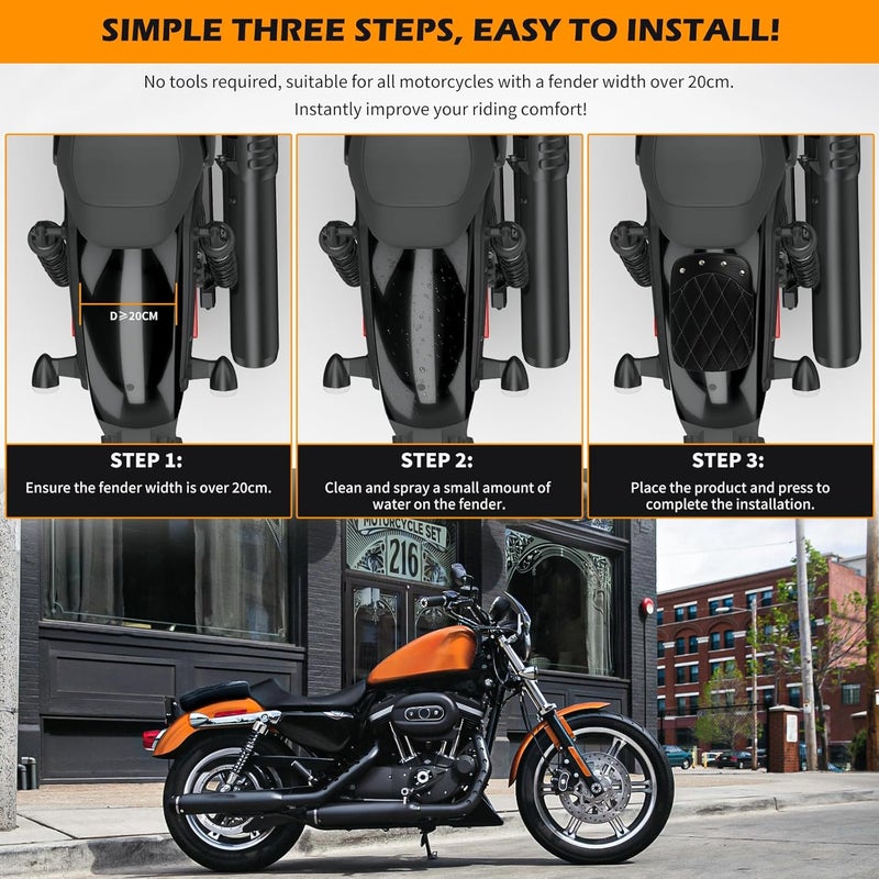 DREAMIZER Universal Black Motorcycle Solo Passenger Seat Rear Cushion 8 Suction Cups Compatible with Harley Davidson Sportster XL 883 1200 Forty Eight Dyna Chopper Bobber Custom (Black-rivet) - Image 2